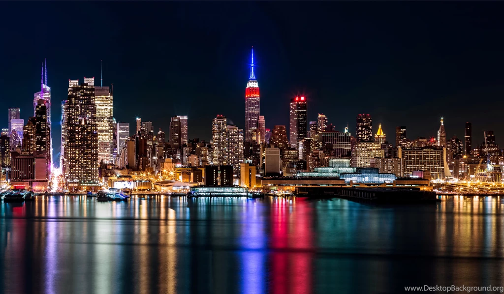 Skyscrapers: New York Reflection Skyscrapers City Lights Harbour ...