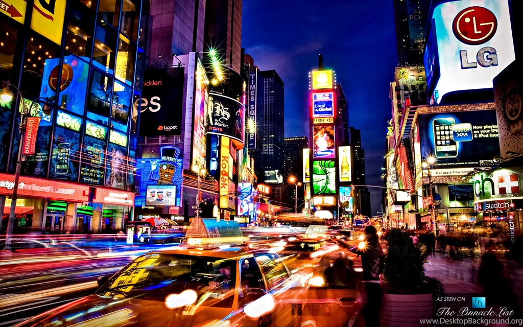 Times Square New York Usa City Cities Neon Lights Traffic Night T ...