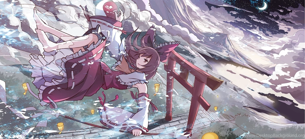 Touhou Clouds Hakurei Reimu Moon Risutaru Torii Touhou Wallpapers ...