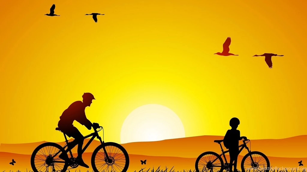 1366x768 Bicycles, Son, Walk On Bicycles, Sunset, Futher And Son ...