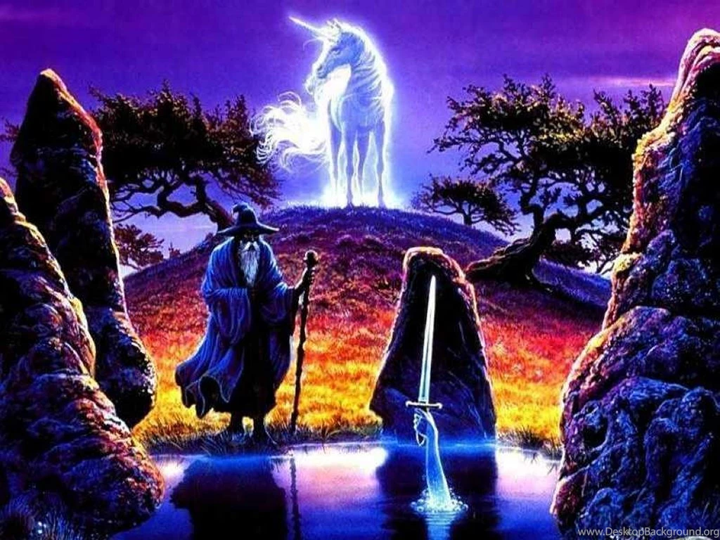 My Free Wallpapers Fantasy Wallpapers : Unicorn And Wizard