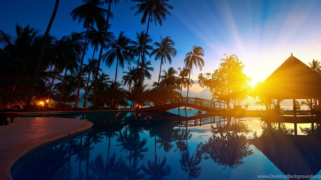 1920x1080 Pool Sunset Resort Wallpapers