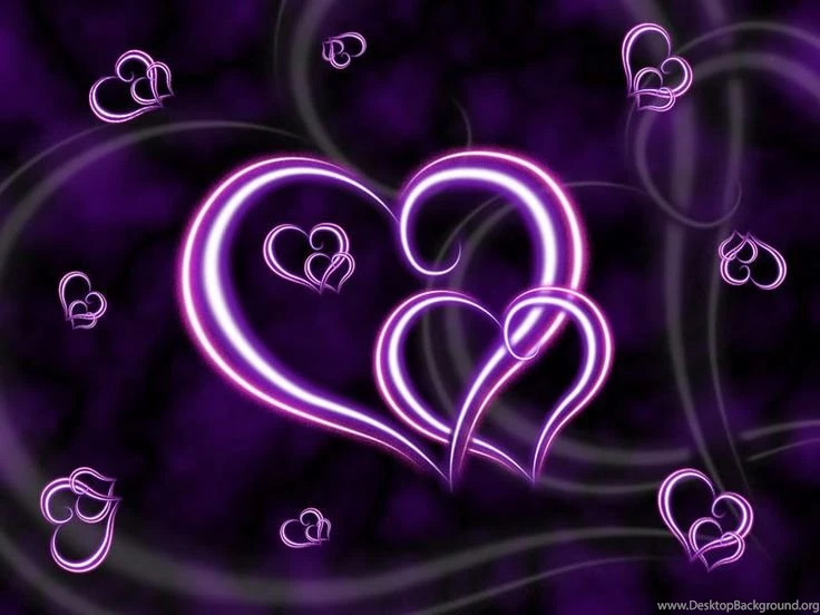 Neon Hearts On A Deep Purple Swirled Backgrounds