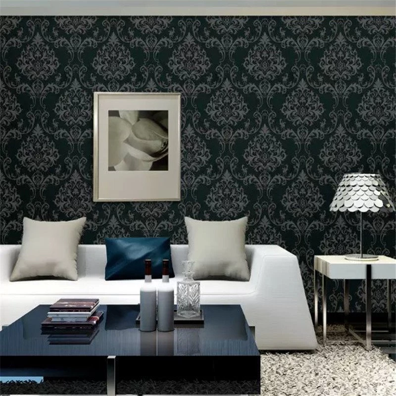 Black Damask Wallpapers Silver 3D Wall Mural Luxury Waterproof ...