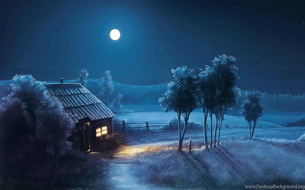 Blue Night Full Moon Scenery >> HD Wallpaper, Get It Now!