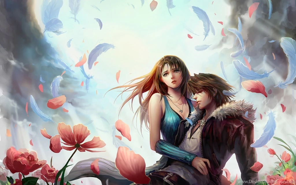 Art Fooltown Girl Rinoa Heartilly Boy Squall Leonhart Hugs Flowers ...