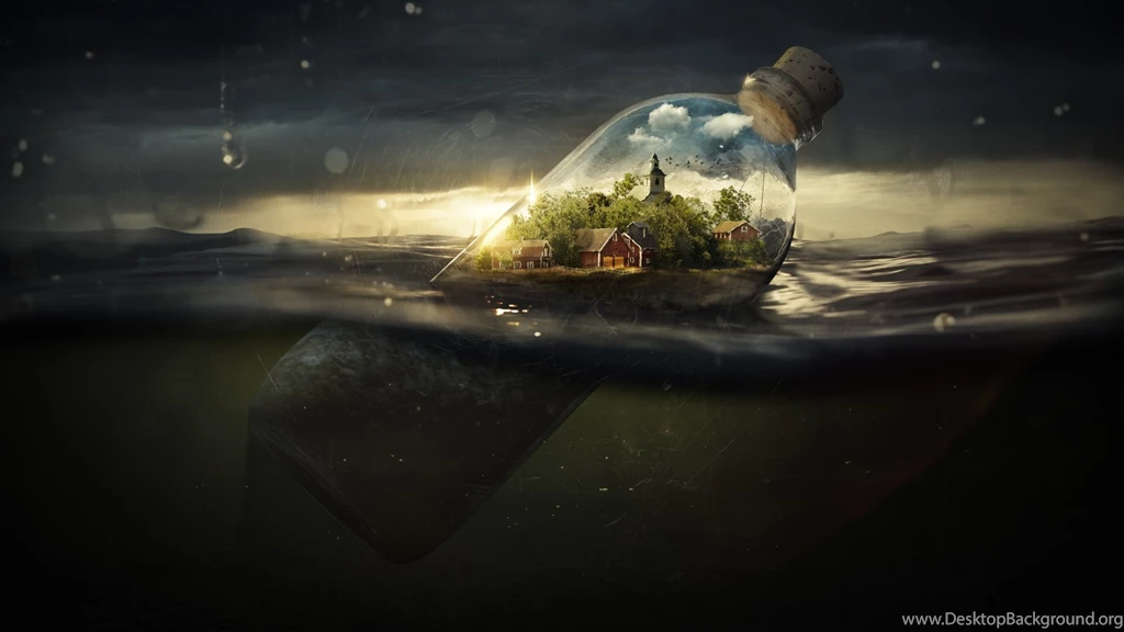 Surreal Bottle In A Stormy Sea HD Wallpapers