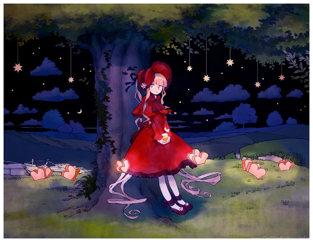 Tree Dark Night Stars Red Dress Alone Girl Cloud Wallpapers ...