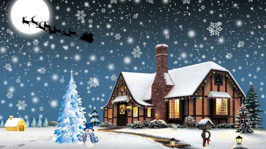 Winter, Snow, Christmas, Xmas, Cottage, Xmas Tree, Lights, Snowman ...