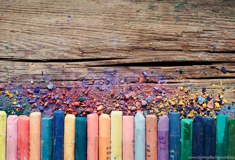 Pastel Crayons And Pigment Dust On Rustic Wooden Background. Stock ...