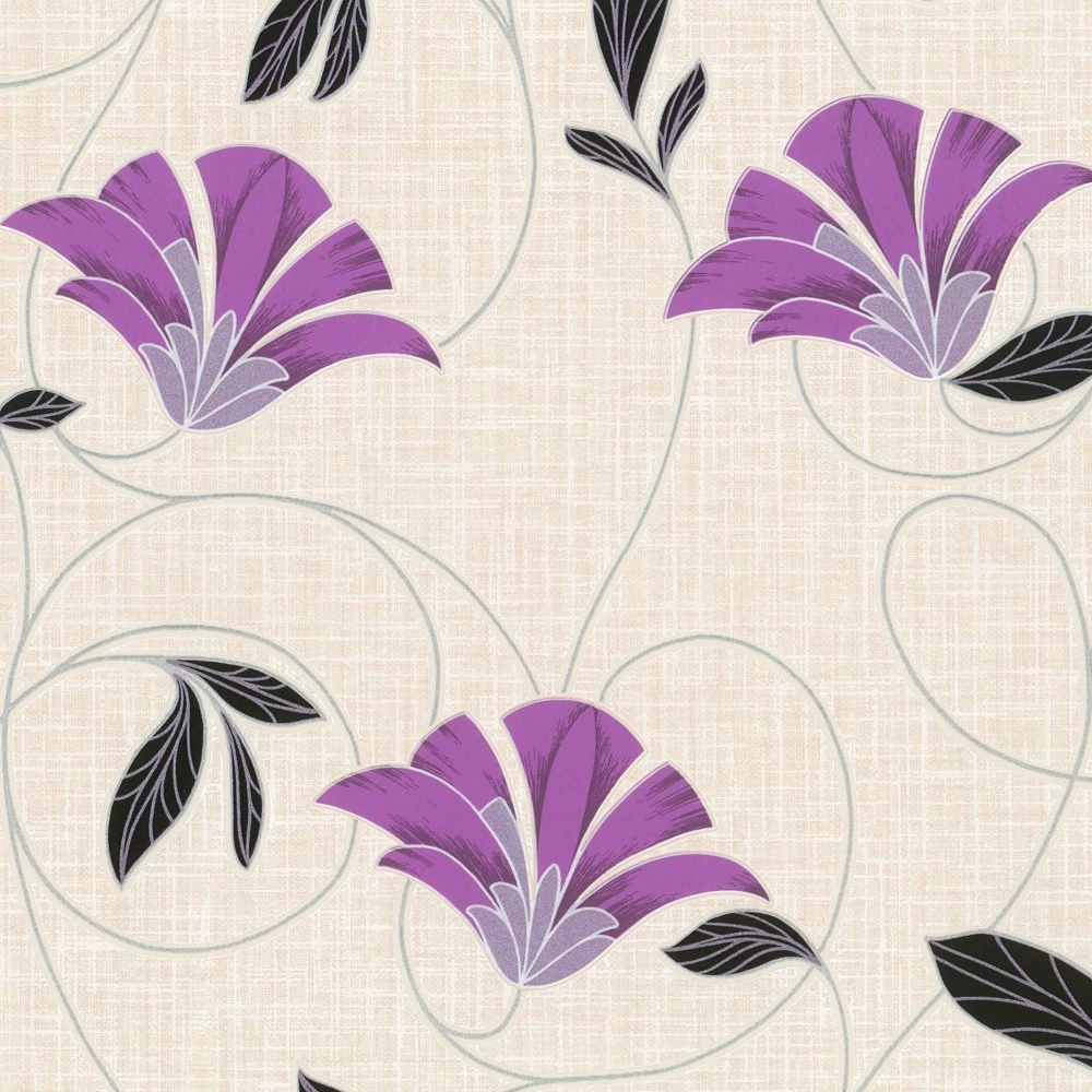 Erismann Suzi Floral Wallpapers Cream And Purple 9632 09