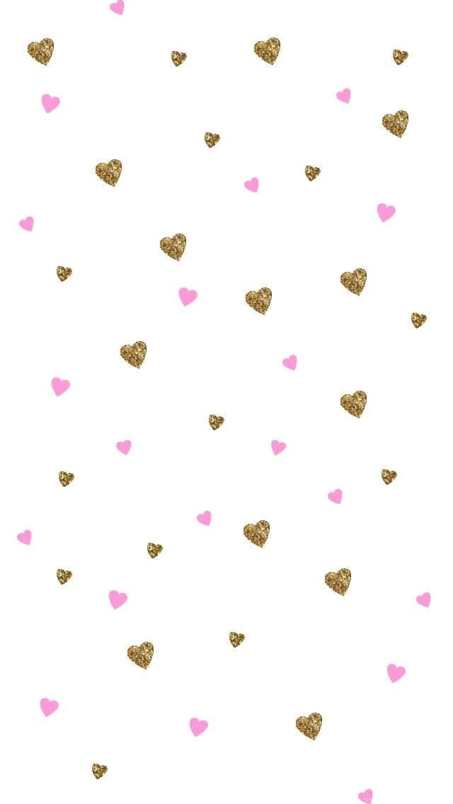 White Pink Gold Ditsy Hearts Iphone Phone Wallpaper Backgrounds ...