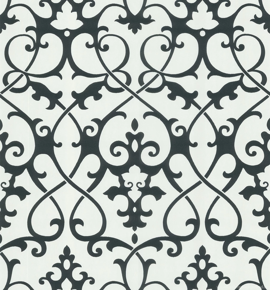 Octavia Damask Swirl Wallpapers In Black And White By Brewster Home ...