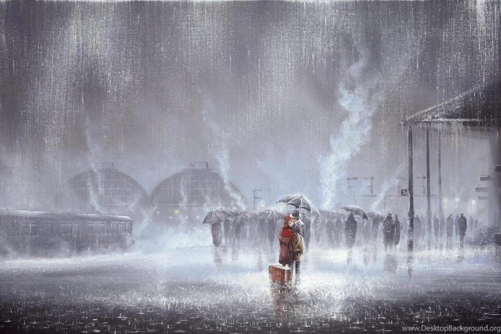 Animated Couple Kissing In Rain Wallpapers