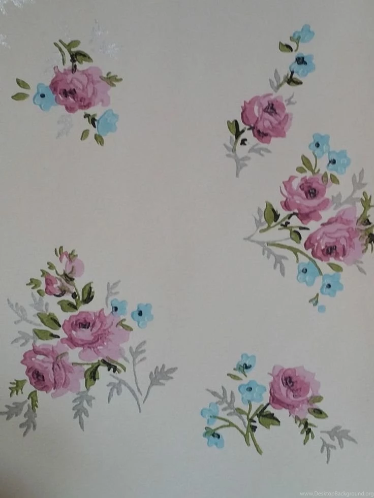 VINTAGE 1930s 40s WALLPAPER ROSES MAUVE PINK FLORAL BLUE