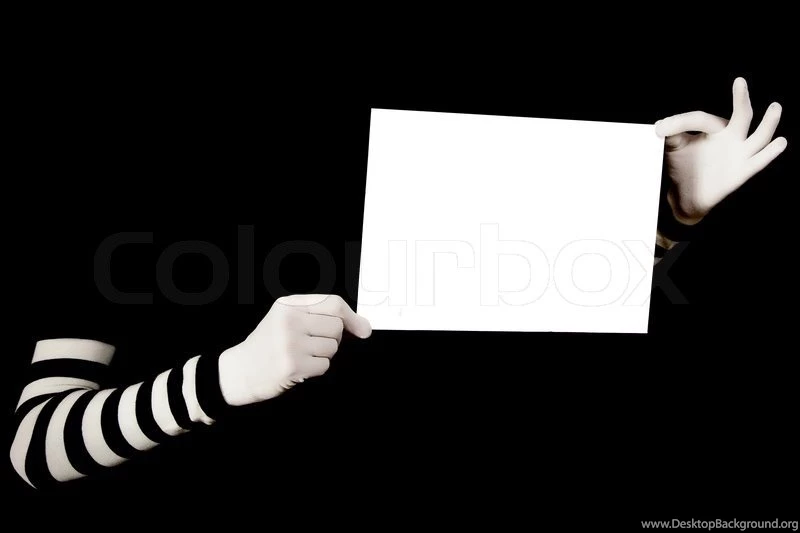 Hands In Striped Gloves Hold A White Blank Page Isolated On Black ...