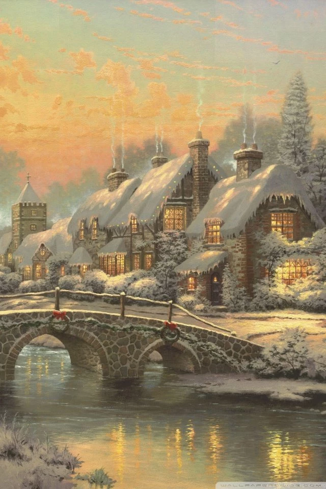 Classic Christmas Painting By Thomas Kinkade HD Desktop Wallpapers ...