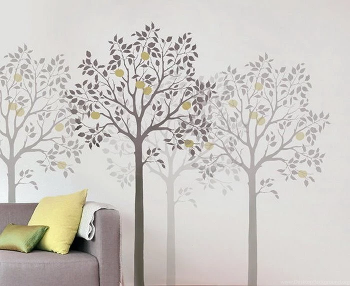 Living Room Ideas With Tree Wall Stencils Wallpapers Mural Ideas ...