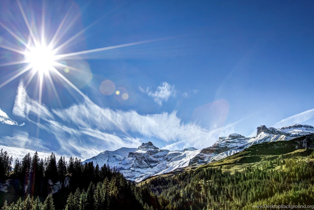 Forest Mountains Nature Sun Rays Wallpapers