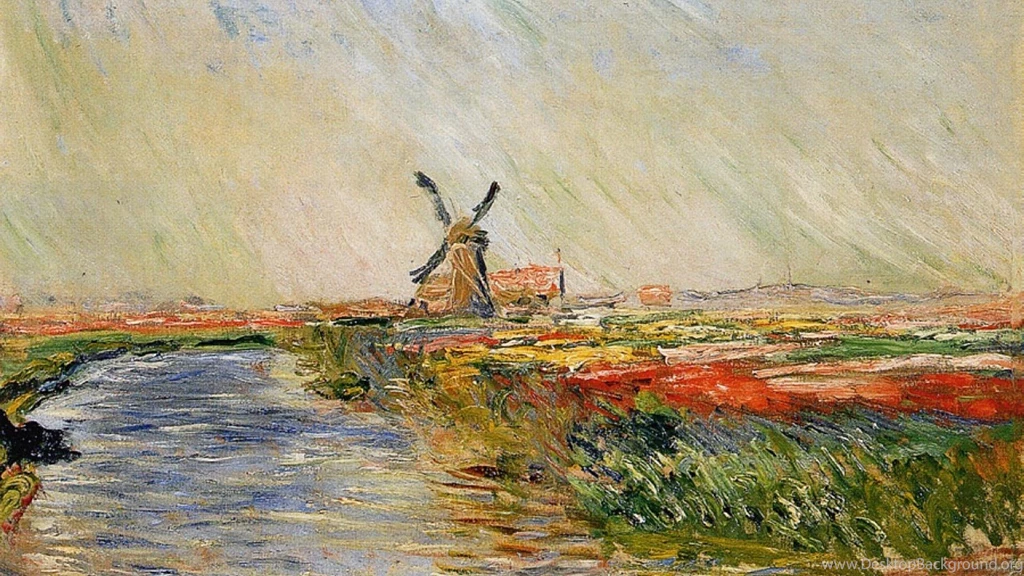 Paintings Windmills Rivers Claude Monet Impressionism Wallpapers ...