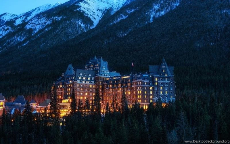 Alberta, Banff National Park, Canada, Mountains, Hotel, Trees ...