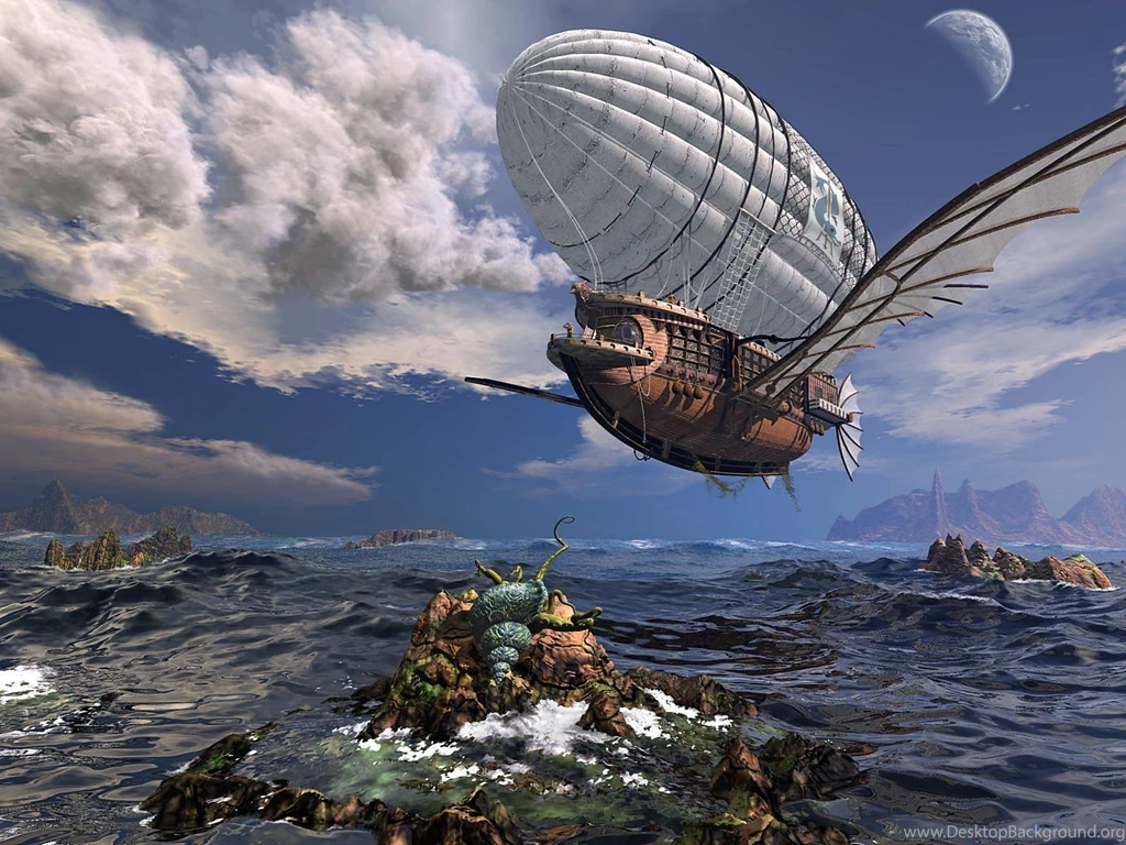 Steampunk Airship 壁紙画像 PCHDWallpaper.com : PCHDWallpaper.com