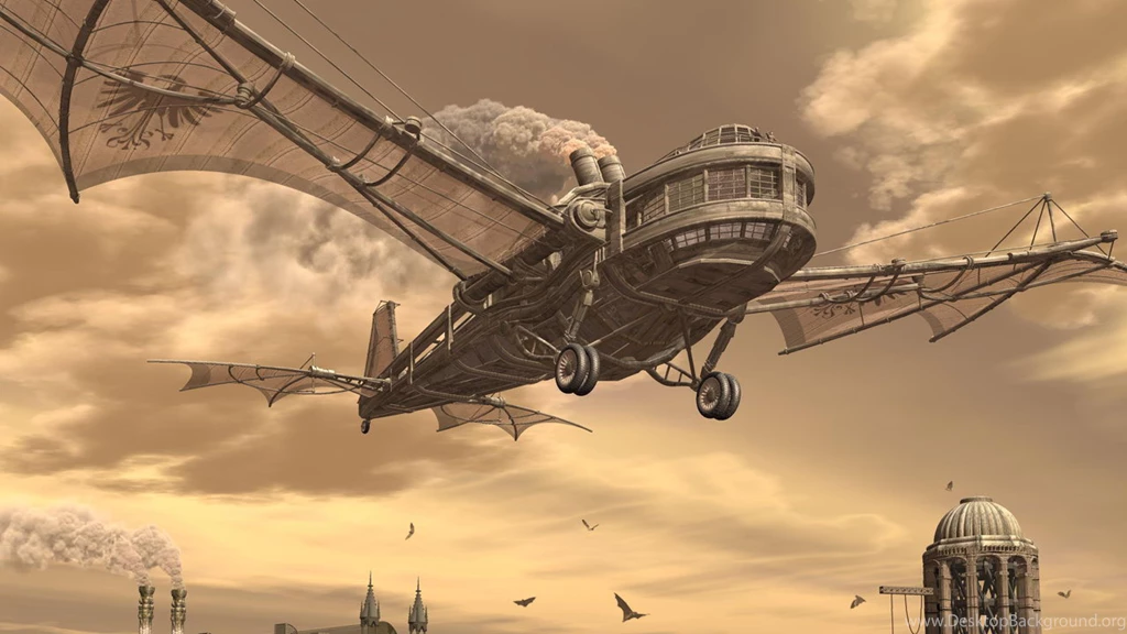 Steampunk City Wings Sky Clouds Airship
