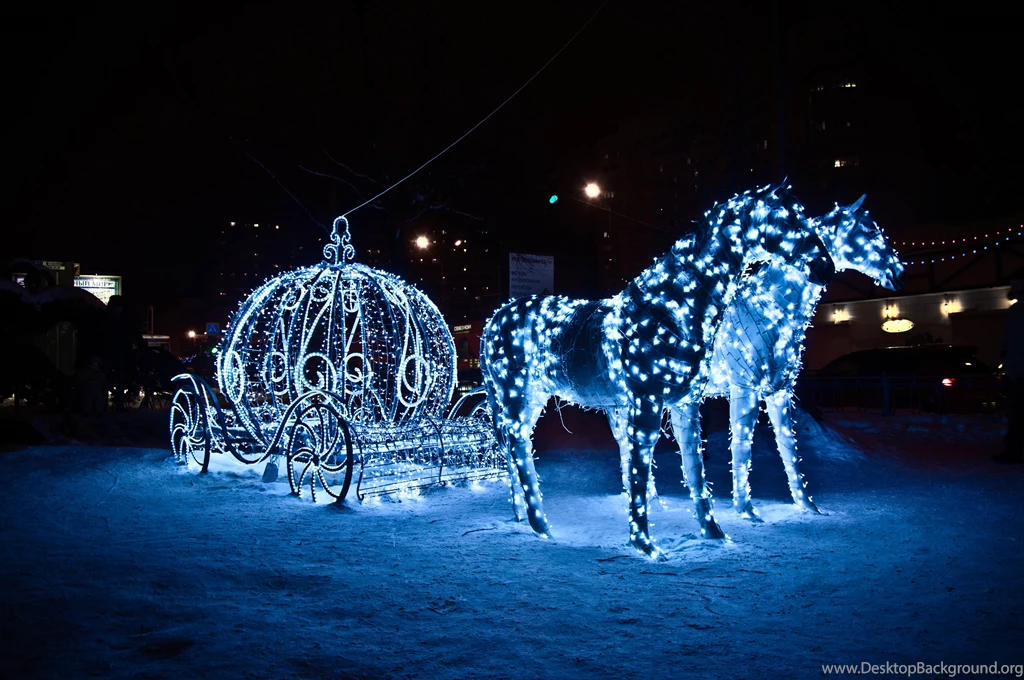 Wallpapers Horses Fairy Lights Snow Night Image