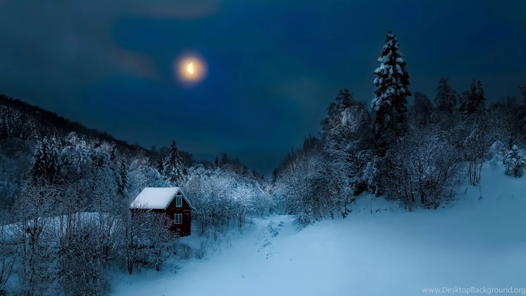 Download Wallpapers 1920x1080 Building, Winter, Snow, Night, Forest ...