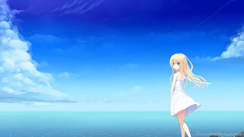 Download Wallpapers 1920x1080 Girl, Anime, Sea, Beach, Dress Full ...