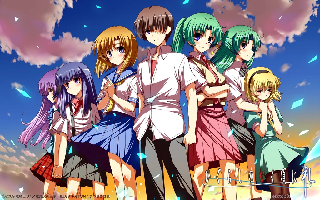 Download Wallpapers 3840x2400 Higurashi No Naku Koro Ni, Crowd, Sky ...
