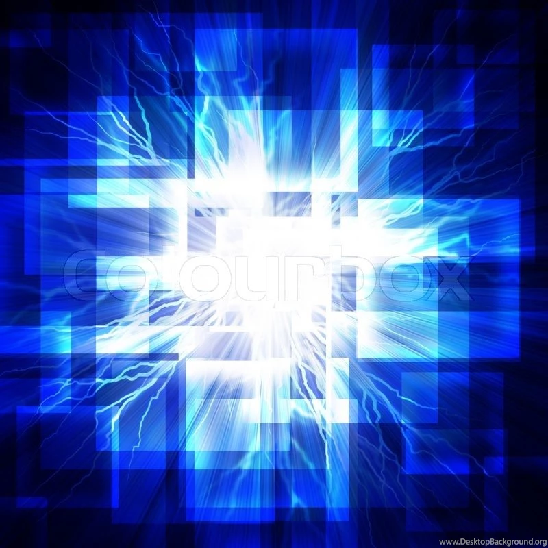 Abstract Blue Squares With Lightning. On A Dark Backgrounds Stock Photo