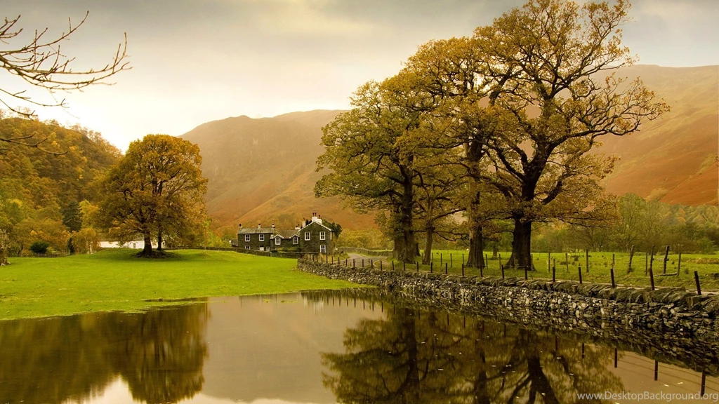 Farm House Pond Tree Reflection Landscape HD Irresistible ...