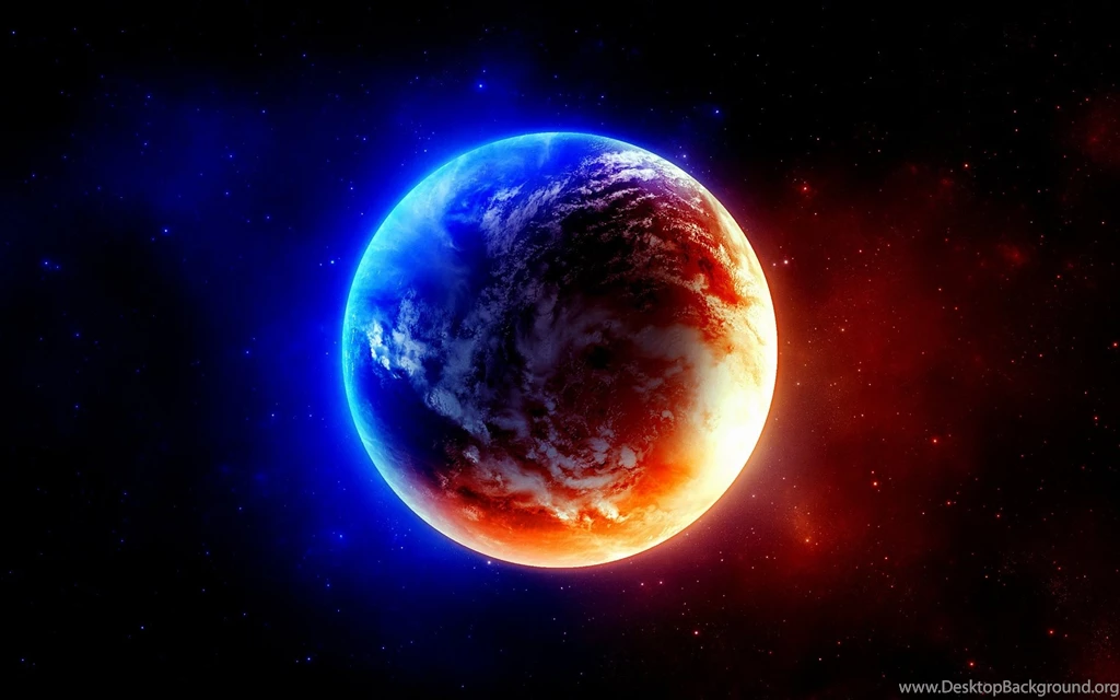 Space Earth Moon Red Blue