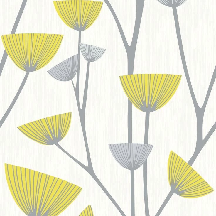 Dandelion Grey, White & Yellow Floral Wallpapers