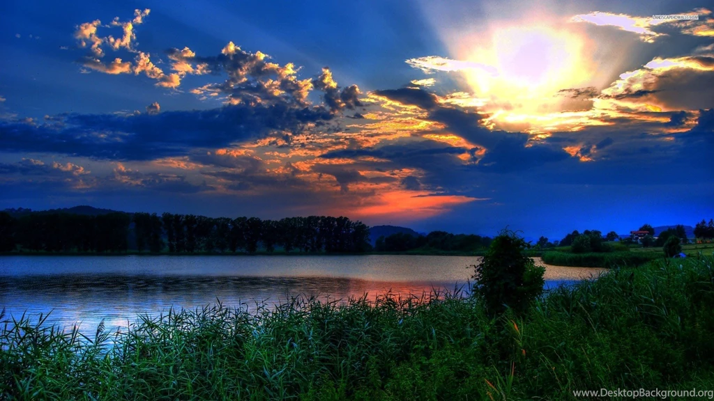 Sky: Glorious Sunrise Lake Grass Clouds Wallpapers Wide For High ...