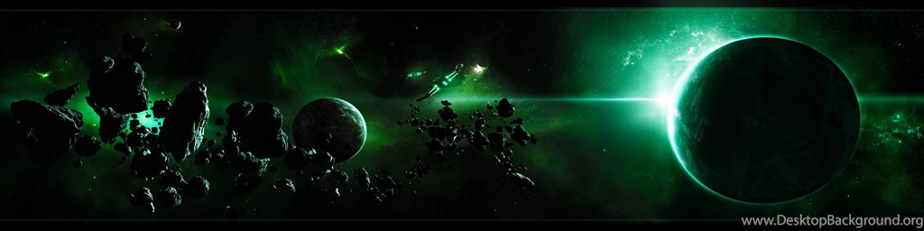 Space Asteroids And Planet Dual Screen Wallpapers