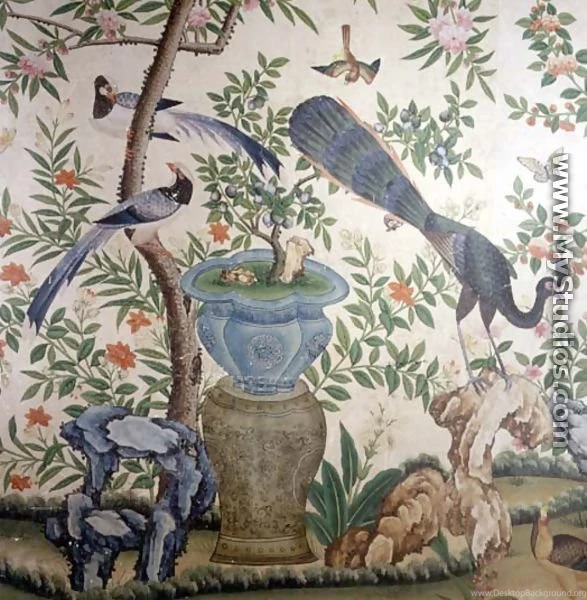Bird Wallpaper, C.1840 (2) By Chinese School MyStudios.com