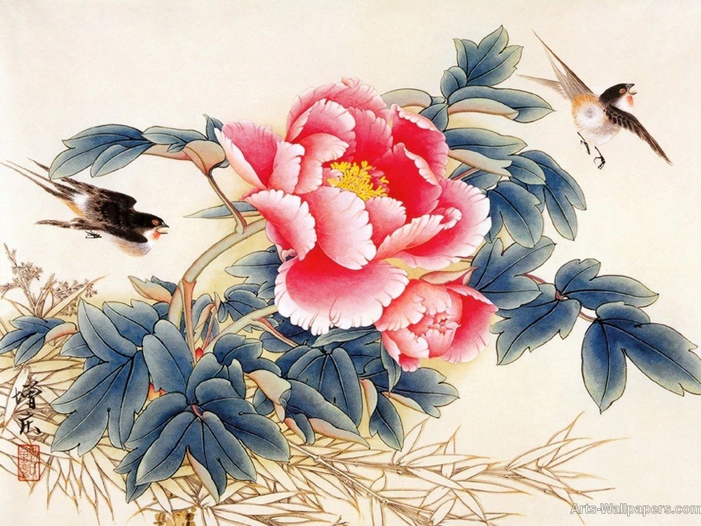 Birds: Chinese Painting Art Bird Flower Cnpaint Phone Wallpapers ...