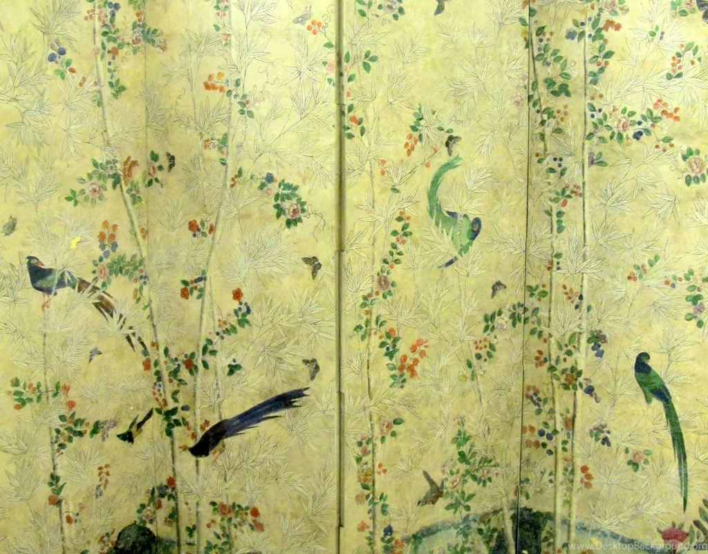 18th Century Chinese Wallpapers Screen With Bamboo And Birds For ...