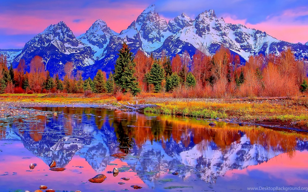 Autumn Lake At Mountains