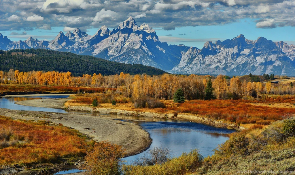 River Grand Teton National Park USA Wyoming Autumn Mountains ...