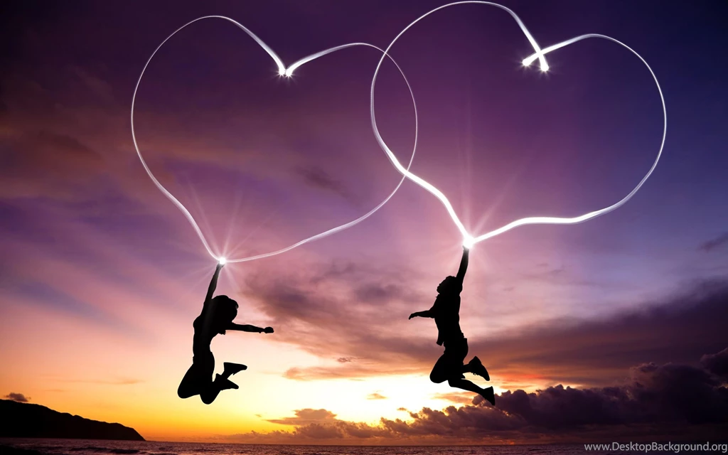 Jump Girl And Boy Love Hearts >> HD Wallpaper, Get It Now!