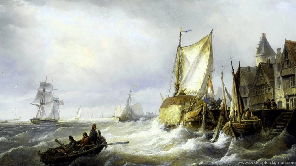 Human Life Around The Sea Paintings Wallpapers
