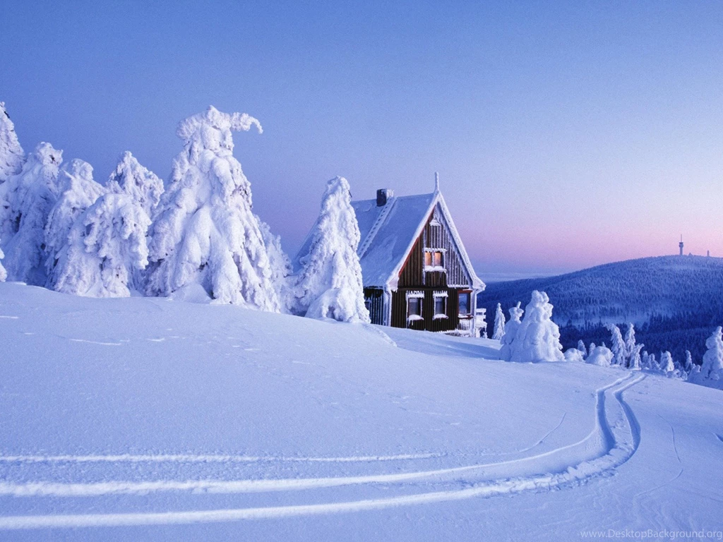 New Winter Cabin Christmas Scene Log Deep Snow Wallpapers
