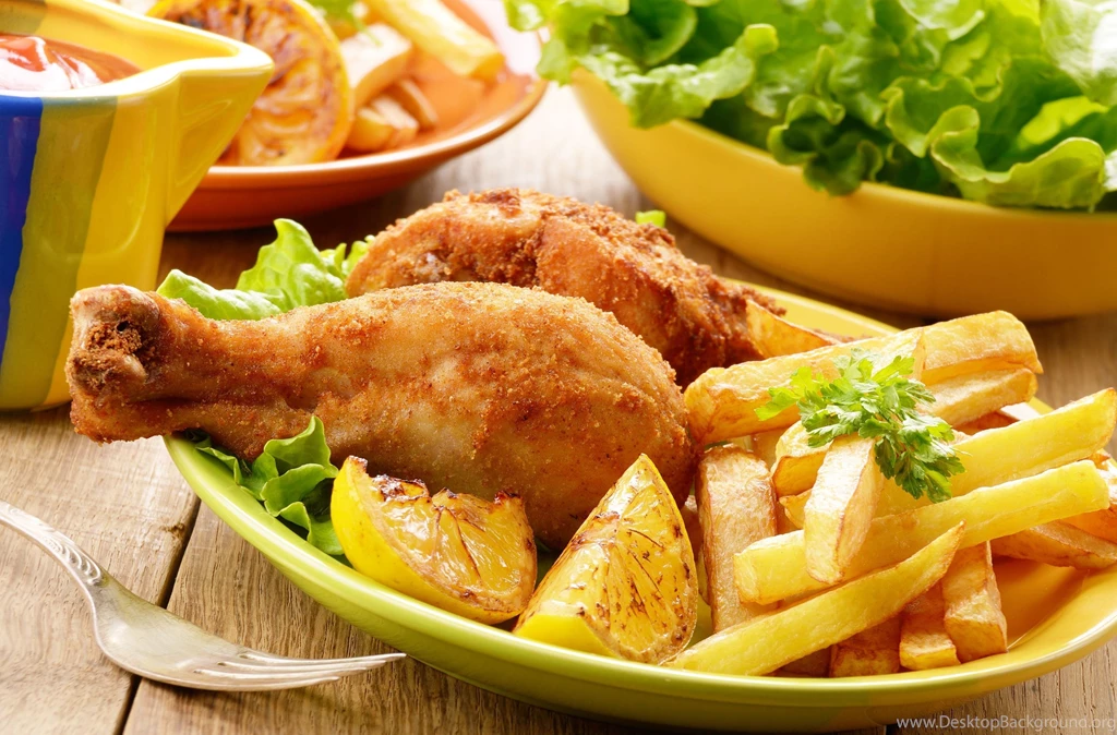 Food Meal Chicken Fries Salad Vegetables Delicious Wallpapers ...