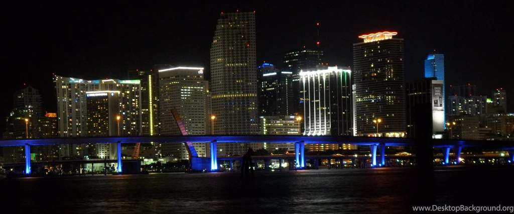 Miami City Downtown Skyline Panoramic Hdr Photo After Sunset Form ...