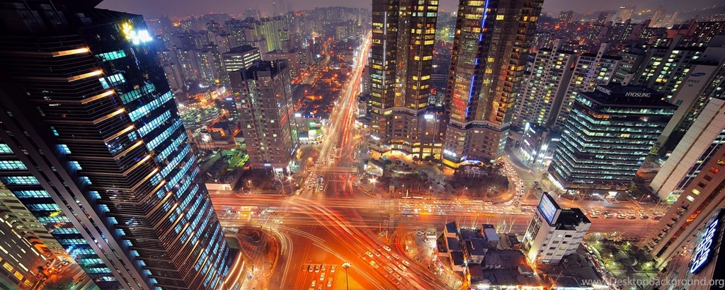 Download Wallpapers 2560x1024 Seoul, Korea, Night, Lights, Exposure ...