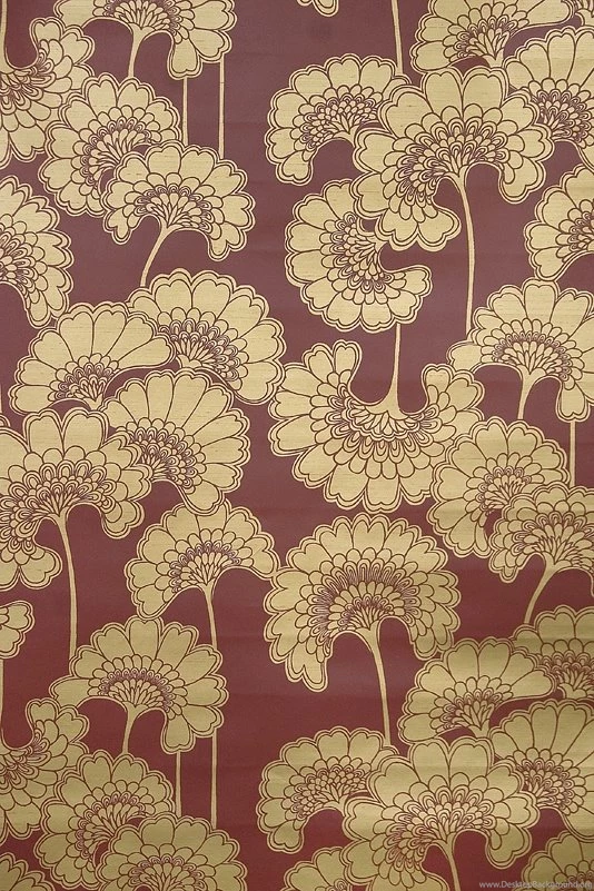 Japanese Floral Wallpapers Burgundy