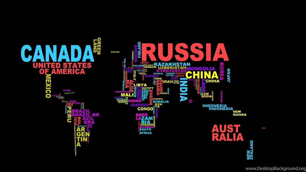 Typography Map Russia Canada Australia India China Abstract HD ...